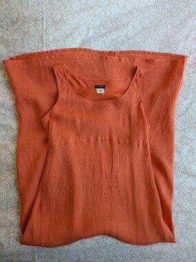 100% Linen J.Crew Size 2 Sleeveless Orange Midi Dress Summer Coastal Resort